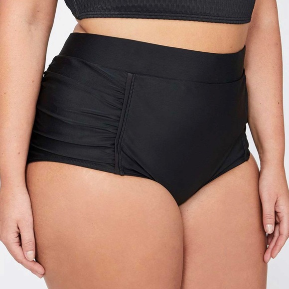 CACTUS Swim- Black-High Waisted-Plus Size -Swim Bottom with Side Mesh Details - Picture 1 of 6